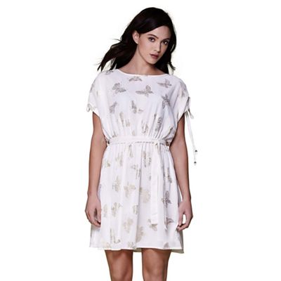 Ivory foil butterfly sheer day dress